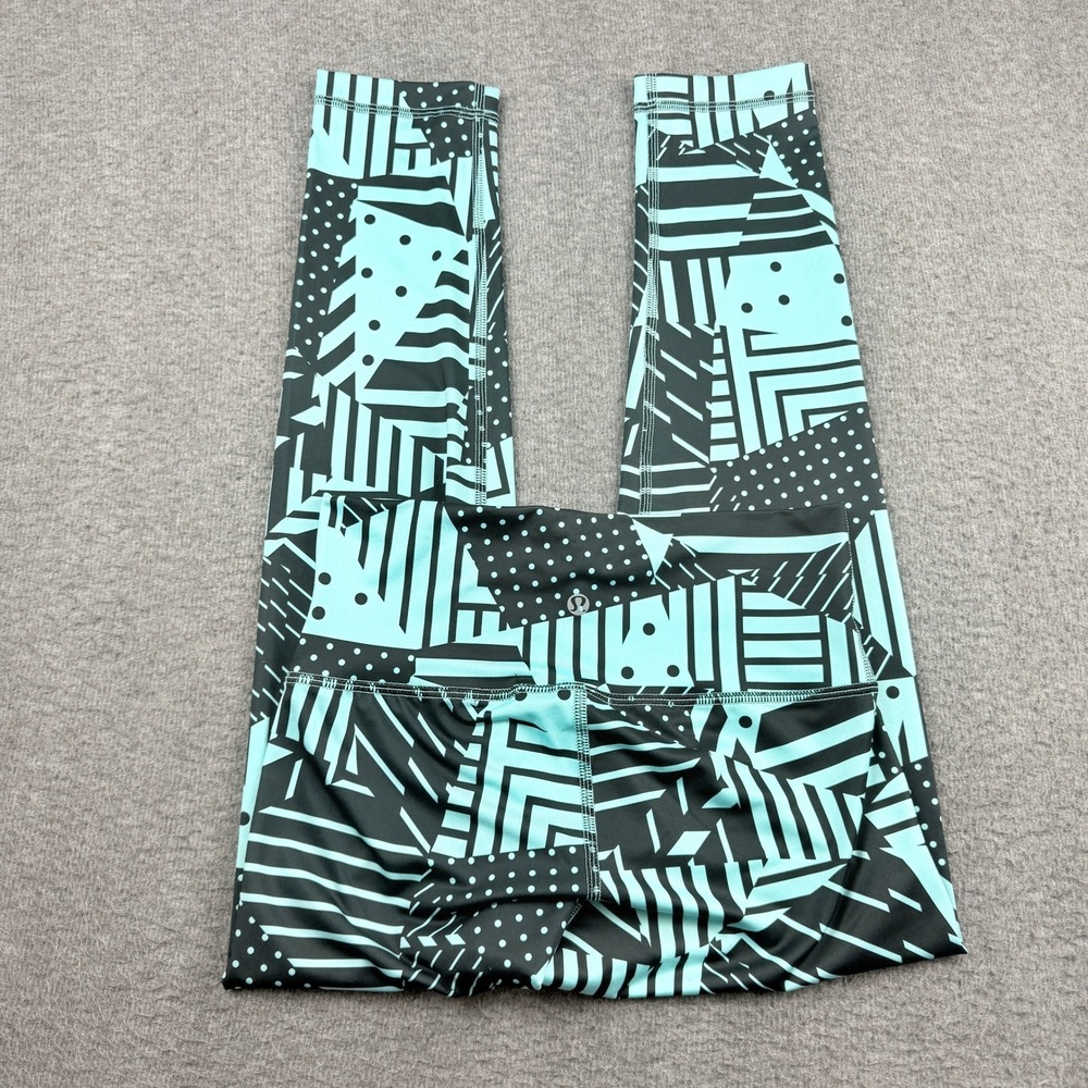 Lululemon Wunder Under High-Rise Size 8 Leggings Teal Black Geometric Print 25"
